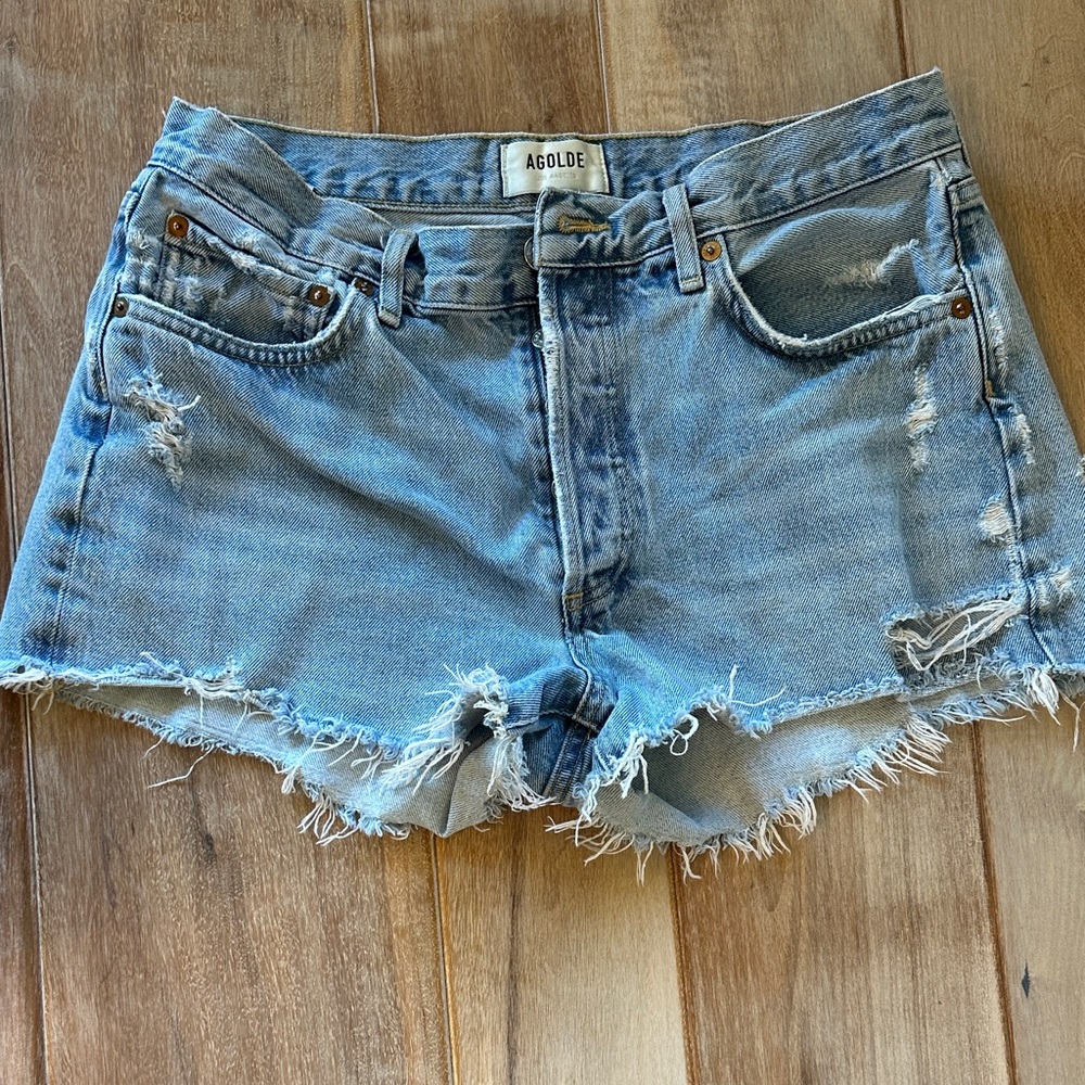 Agolde Light Blue Distressed Cutoff Jean Shorts